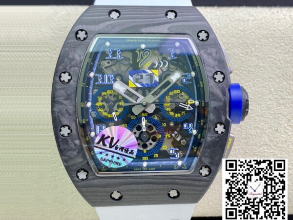 Richard Mille RM011 KV Factory Carbon Fiber White Rubber Strap
