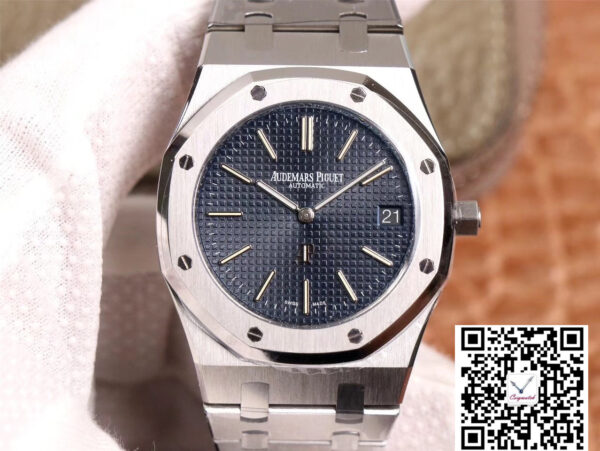 XF Factory Audemars Piguet Royal Oak u201cJUMBOu201d Extra-thin 15202ST.OO.1240ST.01 Stainlless Steel Cufflinks Blue "TAPISSERIE"" Pattern"