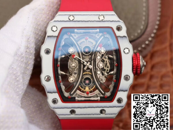 Richard Mille RM53-01 KV Factory White TPT Carbon Fiber Red Strap