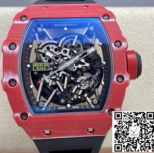 Richard Mille RM35-02 T+ Factory Red Carbon Fiber Case Black Rubber Strap