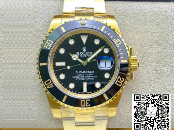 Rolex Submariner 116618LN-97208 VS Factory Yellow Gold Black Dial
