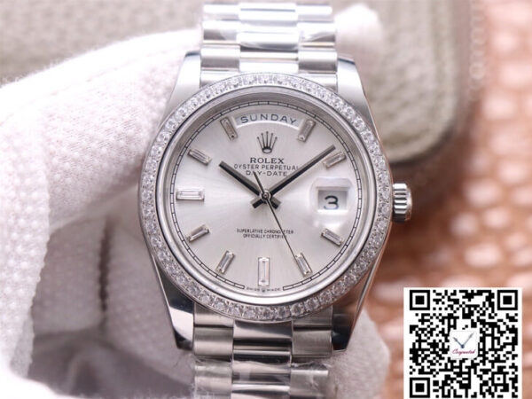 Rolex Day-Date M228349RBR-0001 EW Factory Diamond Silver Dial