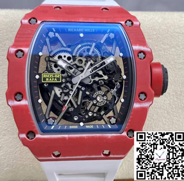 Richard Mille RM35-02 T+ Factory Carbon Fiber Case White Rubber Strap