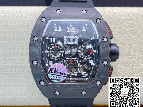 Richard Mille RM011 KV Factory Carbon Fiber Black Rubber Strap