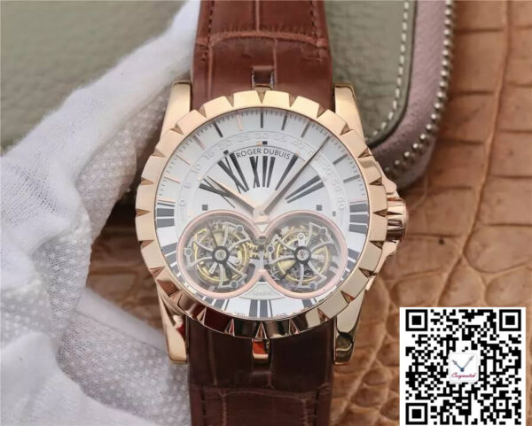 Roger Dubuis Excalibur RDDBEX0249 JB Factory Tourbillon Gold Case White Dial