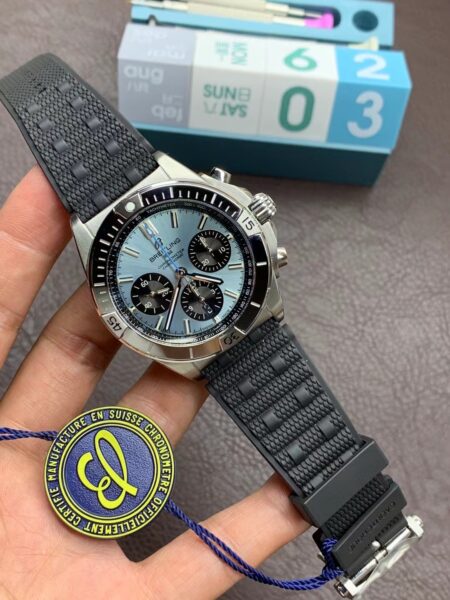 Breitling Ice Blue Dial BLS Chronograph Rubber Strap