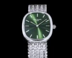 Green dial 5738 watch with silver-tone chain-link bracelet - dial detail